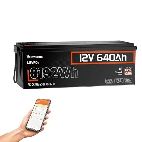 Humsienk Batería LiFePO4 12V 640Ah con Bluetooth, 8192Wh, 250A BMS Inteligente y protección Baja Temperatura, 6000–15000 ciclos, Batería Solar para Autocaravana, Barco y Sistema Fuera de Red