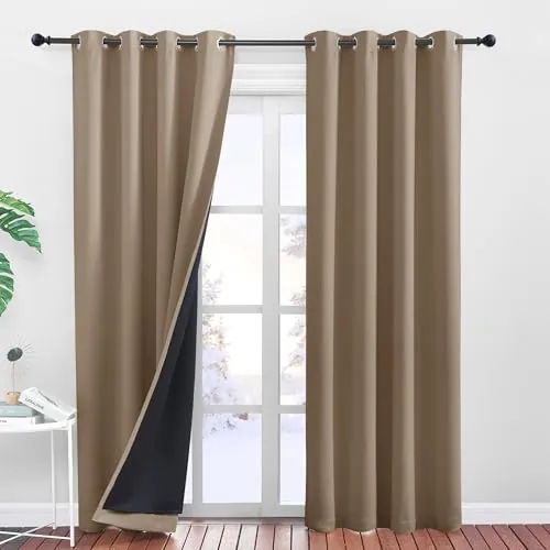PONY DANCE Cortinas Salon 100% Opacas,Termicas Aislantes Frio y Calor | 140x240cm(AnxAl),Moca,Cortinas Blackout para Dormitorio 2 Piezas, Negro Forro,Proteccion UV y Privacidad,con Ojales
