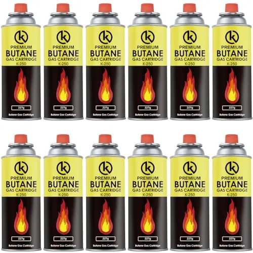 KROWN - Pack de Cartuchos K-250 de Gas Butano 227g para Hornillos Quemadores, Cartucho de Gas para Camping K-250, Bombonas para Sopletes (12 Unidades)