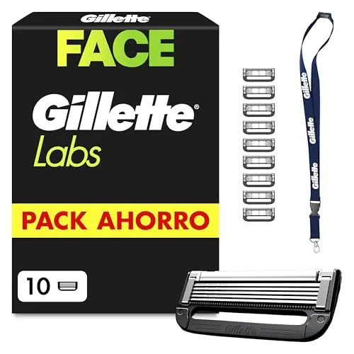 GilletteLabs Cuchillas de Afeitar Hombre, Pack de 10 + Colgante