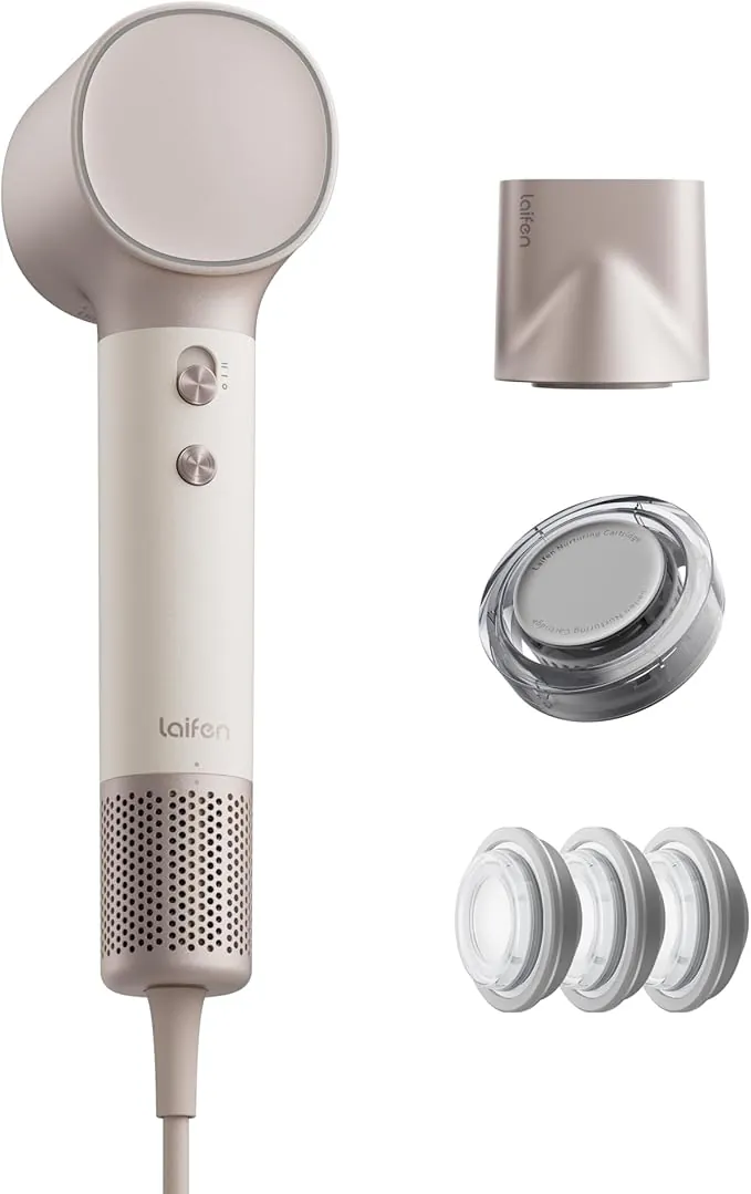 Laifen Neo Special Secador de Pelo con Tecnología de Infusión de Aceite, Secado en 3 Min, Motor 110.000 RPM y 200M Iones, Incluye Boquilla Nutritiva y Alisadora Magnéticas, Control 58°C (Oro Champán)