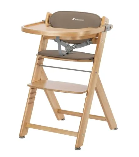 Bebeconfort Timba 2 Trona + Cojín, 110 kg, Natural Wood + Beige | Trona Evolutiva y Ergonómica, Desde 6 Meses, Bandeja Extraíble, Asiento y Reposapiés Ajustables