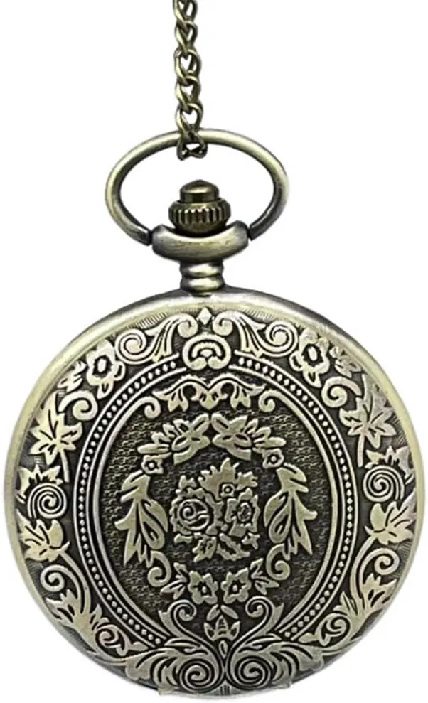Reloj De Bolsillo Hombre 1 Unidad, Reloj De Cuarzo Vintage Con Cadena Y Números Árabes, Color Bronce Antiguo Para Hombres Mujeres Regalo Cumpleaños Aniversario