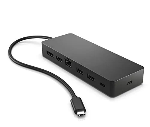 HP Docking Station USB- C Multipuerto Universal - (HDMI 2.0, DisplayPort 1.2, 2 Puertos Tipo A y Suministro de energía USB-C y Ethernet), Color Negro