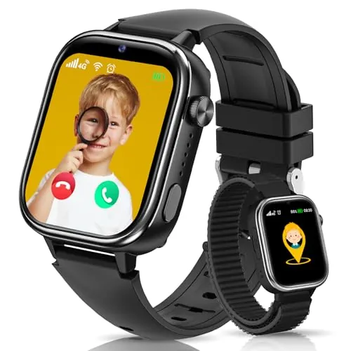 Nuevo 4G Reloj Inteligente Niño con Videollamada & GPS, Smartwatch Niños con SOS, Chat de Voz, Modo Escuela, Podómetro, Despertador, Monitor de Sueño IP68 Impermeable Regalo para Niños Niñas, Negro