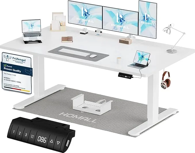Homall 160x80 CM Escritorio Elevable Regulable en Altura，Escritorio de Pie con Tablero de Cuatro Partes, Mesa Ordenador con Función de Memoria