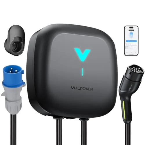 Wallbox 7,4 kW Monofásico con App, Cargador Coche Eléctrico 7,4 kW, Cable Carga Coche Electrico 6m, Cargador EV Tipo 2, 6–32A 230V, con RCD Tipo A, IP67, para WiFi y Bluetooth, para BEV/PHEV