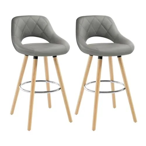 WOLTU 2X Taburetes Altos con Respaldo Ahuecado Piel Sintética, Gris