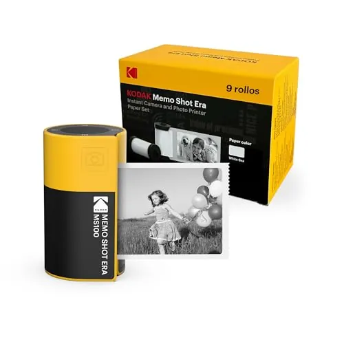 Kodak Memo Shot ERA MS100 Bundle - Imprimante Photo Autocollante + 9 Cartouches - Impression 2.7x1.8, Bluetooth, Compatible iOS/Android, Impression en 25s, Appli Kodak Memo Incluse - Jaune