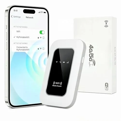 Router WiFi 5G Portátil Ultraligero 12h Autonomía (2100mAh), WiFi para 28 Dispositivos, Compatible con Todos los Operadores, Seguridad WPA2, Ideal para Viajes y Teletrabajo