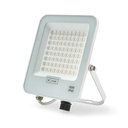 M Ledme - Foco Proyector Led Napoli Plus White 50W, Protección IP65, Regulable de Luz Fría a Luz Cálida 2700K-6500K, Iluminación exterior, De uso para jardín, patios, parking, hotel, naves etc.