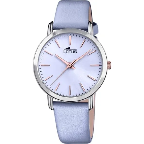 LOTUS Reloj Mujer Analógico de Cuero Azul - Movimiento de Cuarzo - Cristal Mineral de Alta Resistencia - Resistente al Agua 5 ATM - Elegante, Clásico y Vintage 18738/3 - Minimalist for Her