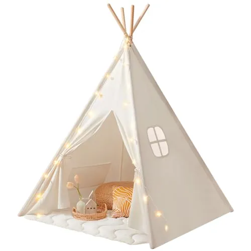 Tiny Land Tipi Infantil con Alfombra Acolchada & Luces, Tienda de Campaña