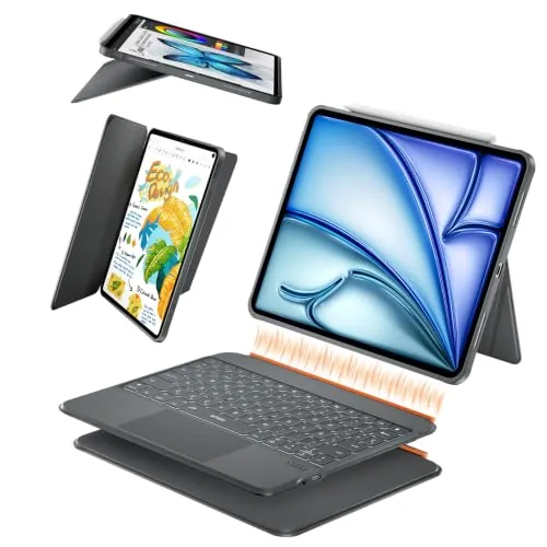WIWU Teclado iPad Air 11 M4/M3/M2 Funda 11/10 Generación Carcasa Magnética Teclado Desmontable Soporte Ajustable Teclas Retroiluminadas Touchpad (Gris, iPad 11/10/Air 5/4 y iPad Pro 11" 4/3/2/1)