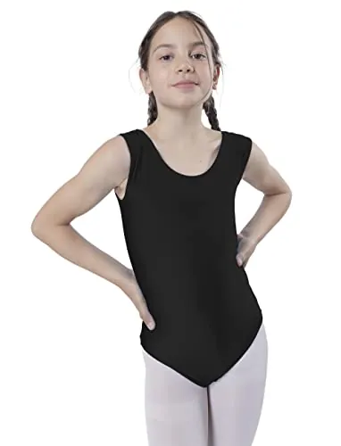 Carnavalife Maillot Ballet Danza Niñas sin Mangas, Maillot Baillot de Cuello Redondo para Gimnasia Baile Fiesta (Negro, 10-12 años)