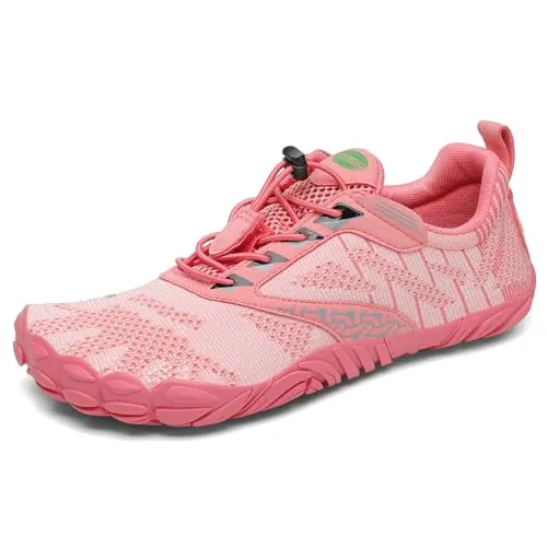 SAGUARO Barefoot Mujer Zapatillas Minimalistas de Trail Running Antideslizante Calzado Barefoot para Zero Drop Soles Rosa Salmón,Gr.38