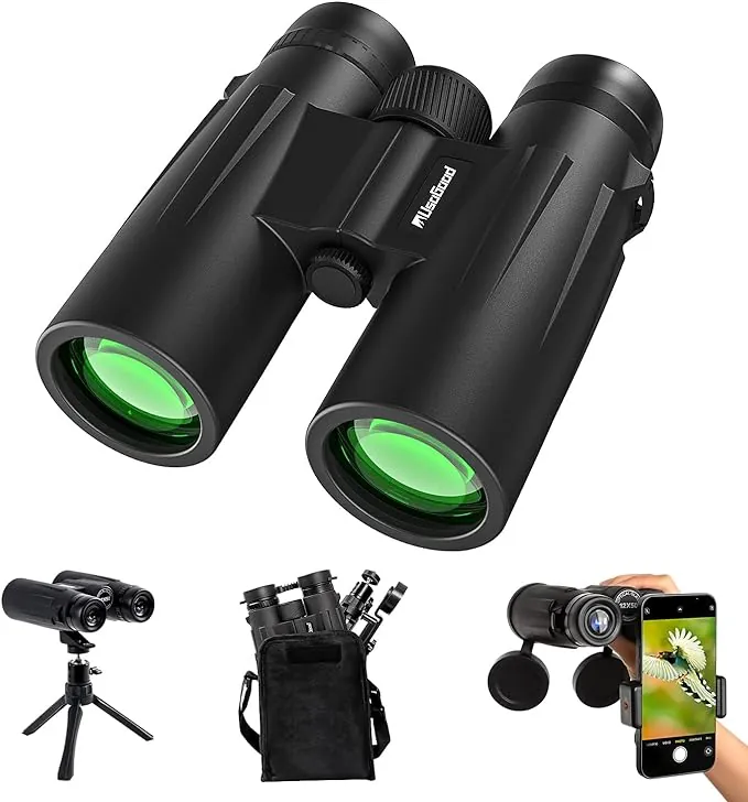 Usogood Professional 12 x 50 Prismáticos para Adultos - Prismas BaK4 y Lentes FMC, Potentes Binoculares para Observación de Aves, Caza, Senderismo con Adaptador para Teléfono con Trípode