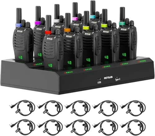 Retevis H777H Walkie Talkie con Pantalla, Walkies con Cargador de 10 Vías