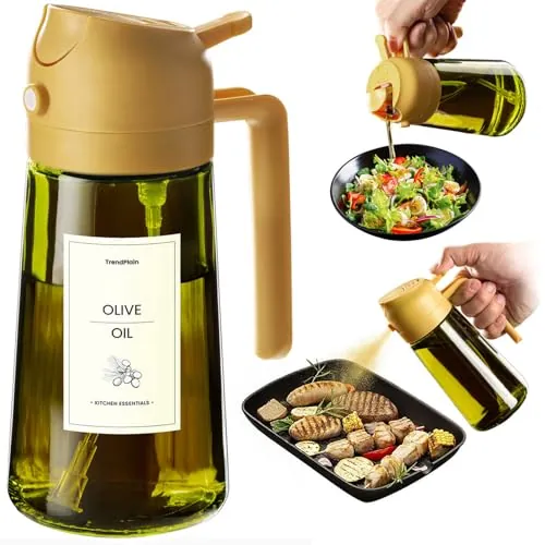 TrendPlain Pulverizador Aceite Spray 470ml - 2 en 1 Spray Aceite Cocina, Dispensadora para Freidora de Aire, Ensaladas, Vinagre y Accesorios Cocina (1 unidad, Amarillo - 1)