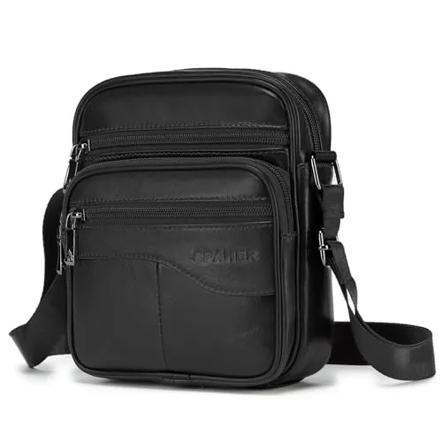SPAHER Bandolera Hombre Piel Bolso Bandolera Hombre Bolso Caballero Bolso Hombre de Cuero Pequeño Bolso Hombre Bandoleras de Hombre Bolso Cruzado Hombre Bolso de Mano Regalo para Hombre Negro