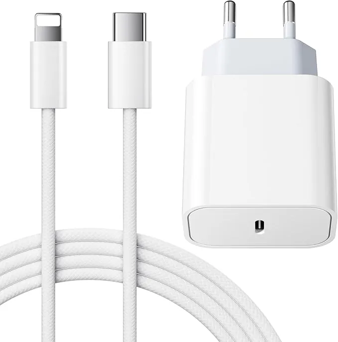 25W Cargador Carga Rapida for iPhone 14/14 Pro/14 Pro Max/14 Plus 13 12 11 SE XR X XS 8 7, USB C Carregador Enchufe Rapido Adaptador Charger Corriente con 2M Cable, Blanco