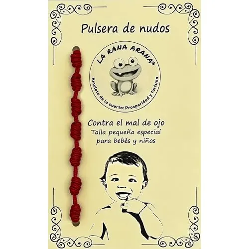 LA RANA ARANA® - Pulsera 7 nudos bebés niños roja - Hilo rojo protección energía negativa - Contra el mal de ojo - Amuleto para la buena suerte - Talla pequeña (SIn Rana)