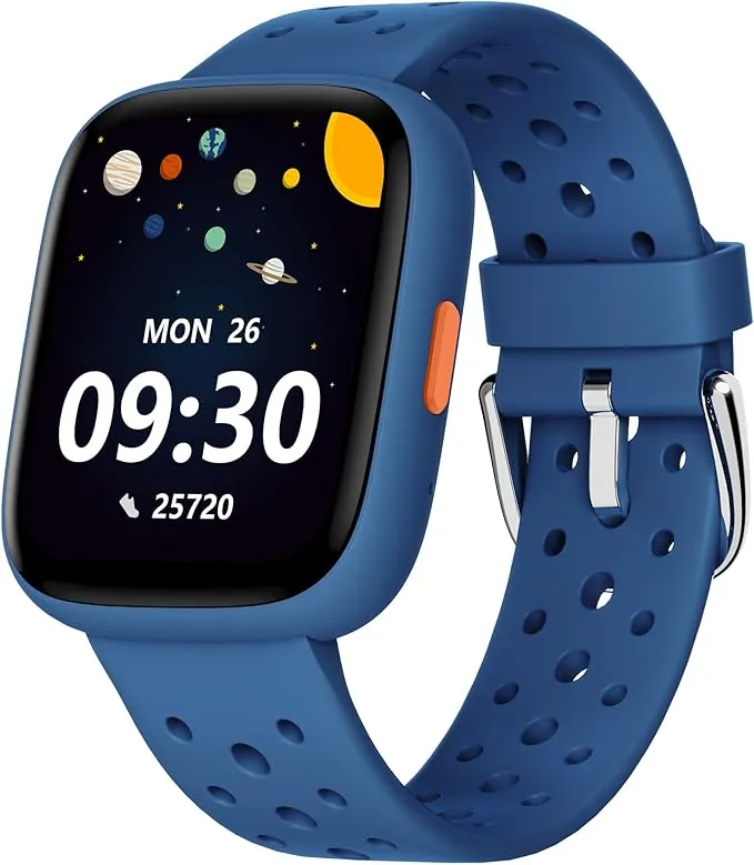 BIGGERFIVE Pulsera Actividad Niños Niñas 5-16, 1,8" Reloj Inteligente Podómetro, Frecuencia Cardíaca, Monitor de Sueño, Resistente al Agua IP68, Despertador, Juegos de Rompecabezas con/sin App, Azul