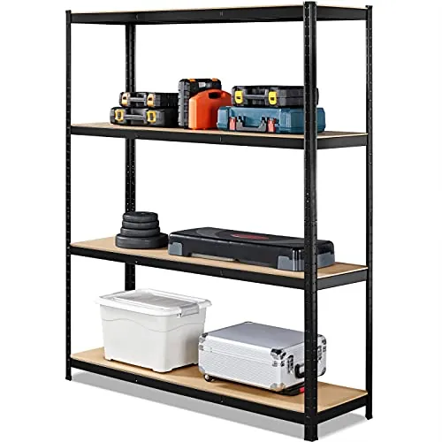 Yaheetech Estanteria Metalica de 4 Nivles 150x45x180cm Negro | Estante Almacenamiento para Garaje Estante Industrial para Taller