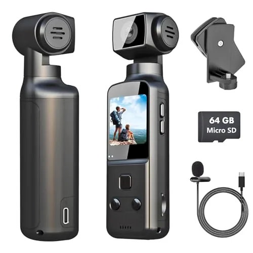 IXROAD 4K Body CAM, Camara Vlog/POV con Lente Giratoria de 270°, Cámara Corporal/Deportiva con Micrófono Externo, Clip, Tarjeta TF de 64 GB