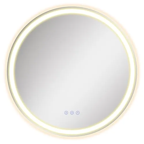 SONGMICS Espejo de Baño con Luz, Redondo de Pared, Función Antivaho, 51 cm