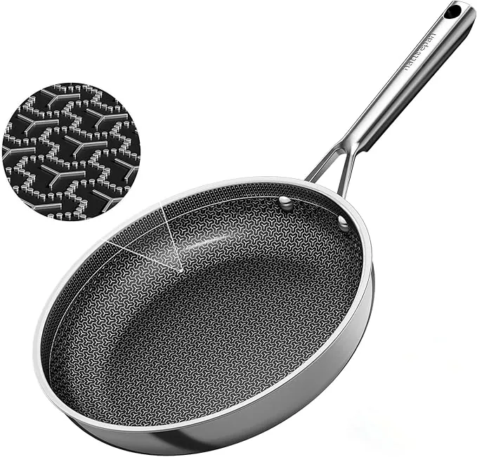 DiamondTitan Híbrida Sartén Acero Inoxidable 28 cm, Sartén de Cerámica Antiadherente, para Todas Cocinas, Estructura Panal Láser, Mango Fresco, Lavavajillas