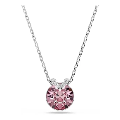 Swarovski Colgante Bella V, Colgante en Forma de V con un Cristal Central Rosa Engastado en Metal con Baño de Rodio y una Flor en Pavé, Talla redonda, Rosa, Baño de Rodio