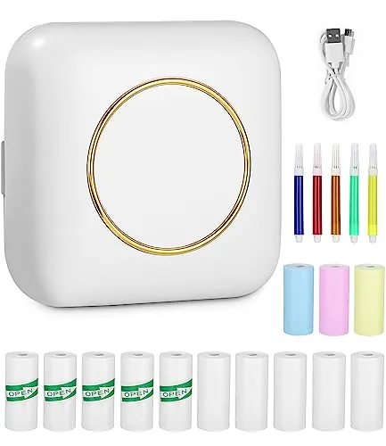 heuchaey Impresora Portátil,Mini Impresora Fotográfica Portátil,con 13 Rollos de Papel Térmico,Bluetooth Impresora Térmica para iOS,Android,Impresora sin Tinta para Foto,Etiquetas,Memo