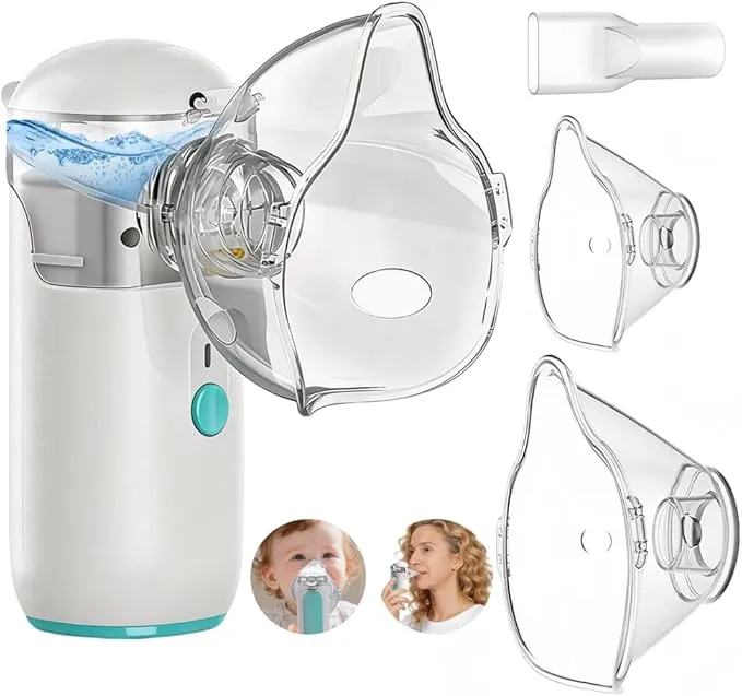 Nebulizador bebe & adultos, Nebulizador portatil con función de carga con boquilla y 2 mascarillas, para uso doméstico y de viaje（Blanco luna）