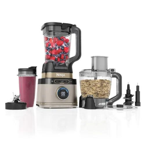Ninja Detect Power Pro Batidora y Procesador de alimentos 3 en 1 (1200W), 3 vasos de 700ml y cuchilla para masa, ideal para mezclar, picar y batir, piedra dorada, TB401EUSTGD