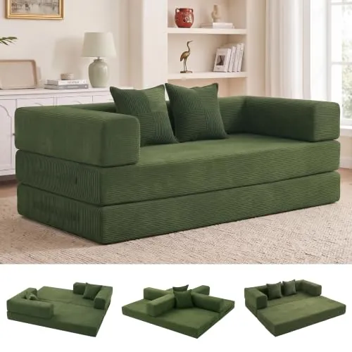 Vipbear Sofá Cama de Suelo 200cm,Plegable de Boneless de 2 plazas,Verde