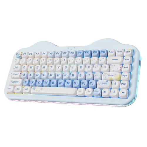 YUNZII C75 Teclado Mecánico Inalámbrico Gaming 75%, Bluetooth/2.4G/USB-C, Hot-Swap Teclas PBT RGB, Montaje Gasket, Anti-Ghosting NKRO, Diseño Pastel para Win/Mac (Azul, Milk V2 Linear Switch)