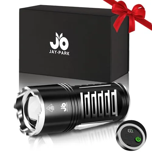 JAY-PARK Linternas LED Alta Potencia 1000000 Lúmenes, Batería Recargable Integrada De 10800mAh, Largo Alcance 5 Modos, Zoom, Impermeable IPX7 linterna Táctica Adecuado Para Acampar, Pasear, Familiar