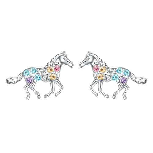 Pendientes de Plata con Caballo para Mujer y Niña - Circonia Regalo de Cumpleaños De Animales
