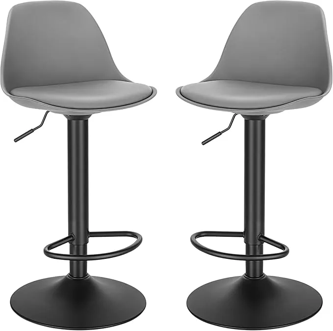 EUGAD 2X Taburetes de Bar Regulable en Altura Taburetes Altos Cocina Giratorios en Cuero Sintético+Plástico Gris, 0650BY-2