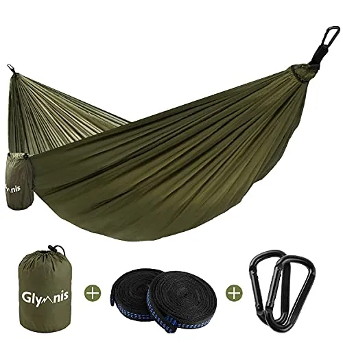 Glymnis Hamaca Ultraligera de Nailon, 300 kg de Capacidad de Carga, 300 x 200 cm, 2 Correas de Nailon y 2 Mosquetones, Hamacas Colgantes para Acampada de Viaje al Aire Libre y Jardín