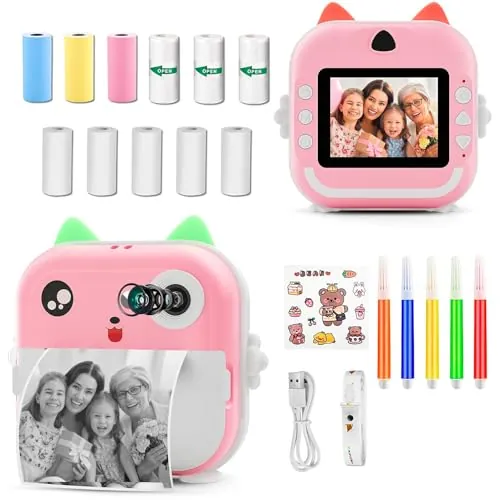 rayoner Cámara de Fotos Infantil, Cámara de Fotos Instantánea, Camara de Fotos Instantaneas Con 11 Rollos de Papel, Camara Fotos Instantaneas, Cámara Instantánea Para Niños, Camara Instanea Recargable