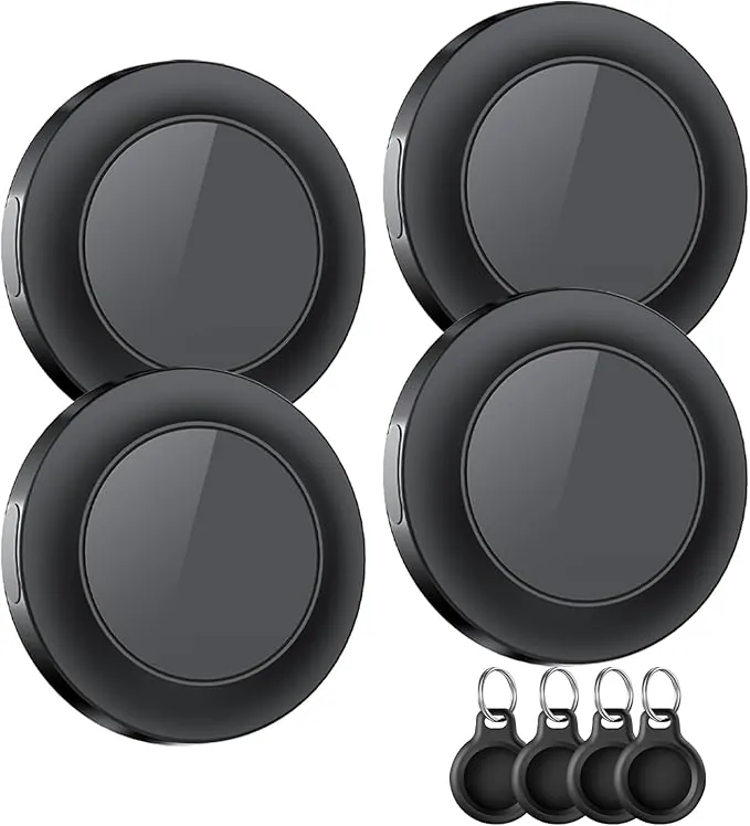Air Tracker Tag 4 Pack, Localizador GPS, Smart Mini Localizador de Objetos Bluetooth con Apple Search (sólo iOS), IP67 Impermeable, Batería Reemplazable, Llaves/Coche/Mochila/Cartera/Maletas Viaje