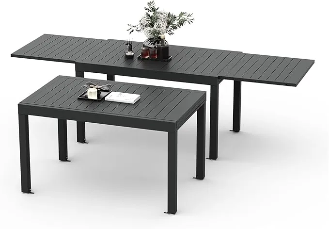 Devoko Mesa De Jardín Extensible,130 X 80 X 75 Cm,Mesa Exterior Extensible Aluminio,Muebles De Jardín para Balcones Y Terrazas, Se Extiende hasta 260 Cm, Gris Oscuro