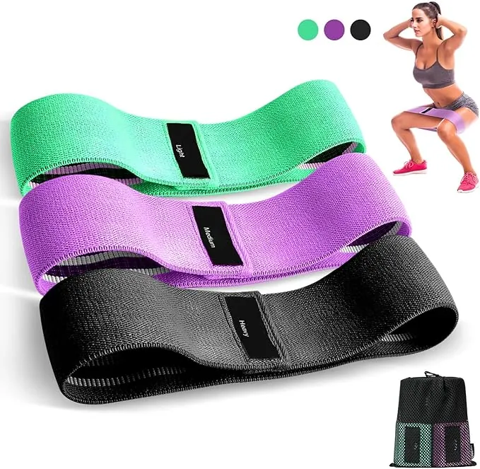 Suright Gomas Elasticas Musculacion, Bandas Elasticas Musculacion Antideslizantes de Tela, Cintas Elasticas Musculacion 3 Niveles de Ejercicios para Gluteos,Cadera,Piernas,Yoga,Pilates,Fitness