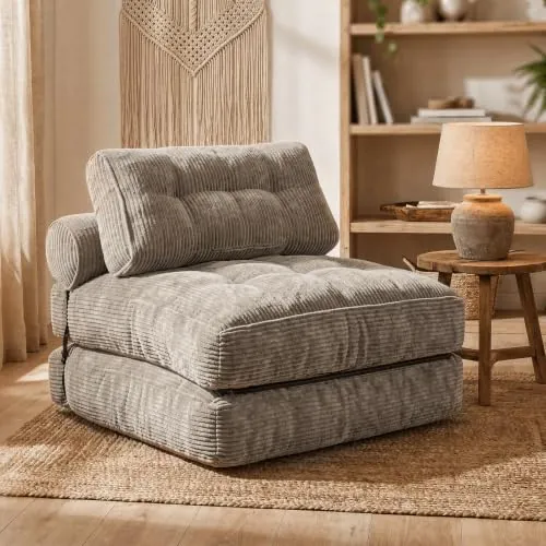 Fabulcozy Sofá Cama Plegable 4 en 1, Sillón Convertible con Cojín, Tapizado en Tela Pana, Ideal para Espacio Pequeño, Salón o Dormitorio(Color Camel)