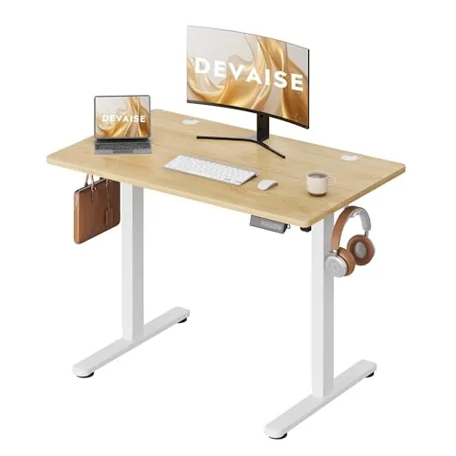DEVAISE Escritorio Elevable Eléctrico,Mesa Regulable Rltura 100 x 60cm con 3 Memorias,Mesa de Oficina con Panel Inteligente en Casa con Tablero Ensamblado, Roble Natural
