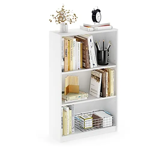 Furinno Jaya Estantería, Librero de 3 niveles con Repisas Ajustables, 24.1 x 62.2 x 102.4 cm, para organización y almacenamiento, para sala de estar, dormitorio y oficina en casa, Blanco