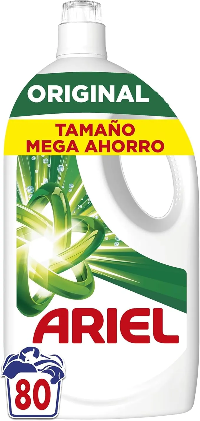 Ariel Detergente Lavadora Liquido 80 Lavados, Original, Jabon Limpieza Mejorada en Ciclos Mas Frios con la Exclusiva Tecnologia de limpieza en Frio