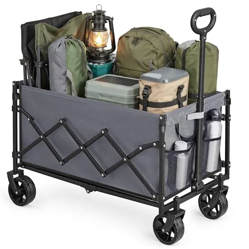 SONGMICS Carro Plegable, Carro de Jardín con Asa, 4 Ruedas Reforzadas (2 Giratorias), para Exterior y Jardín, Carga de 150 kg, 150 L, Gris Pizarra GFW150GD01